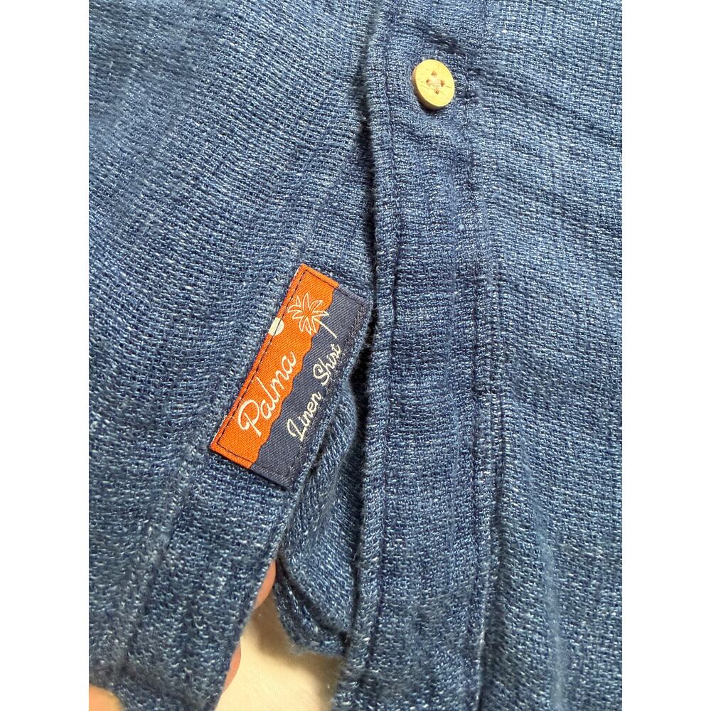 Faherty Mens Palma Linen Short Sleeve Shirt Indigo Blue Button Up Size Large - Picture 5 of 10